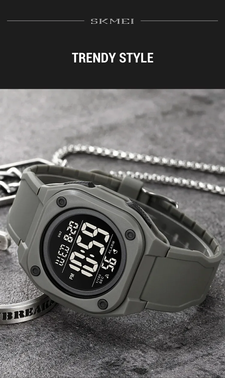 SKMEI Fashion Casual Stopwatch Date Week 5Bar Waterproof Wristwatch LED Light Countdown Digital Mens Sport Watches Alarm Clock