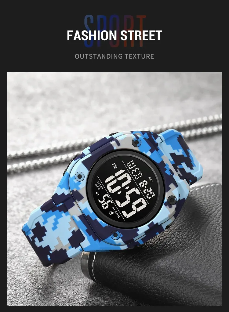 SKMEI Fashion Casual Stopwatch Date Week 5Bar Waterproof Wristwatch LED Light Countdown Digital Mens Sport Watches Alarm Clock