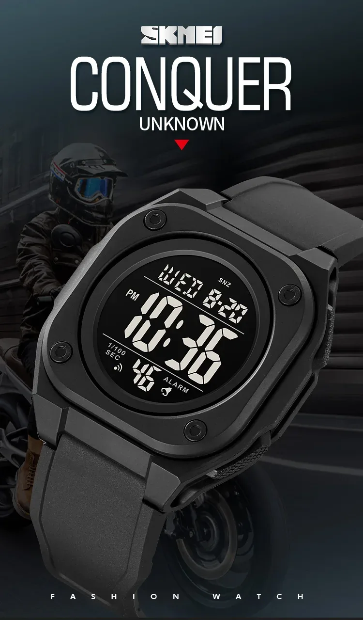SKMEI Fashion Casual Stopwatch Date Week 5Bar Waterproof Wristwatch LED Light Countdown Digital Mens Sport Watches Alarm Clock