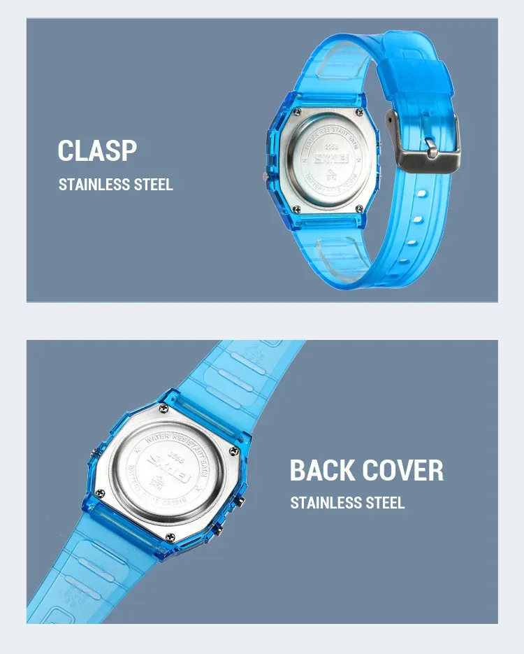 SKMEI Shockproof Back Light Display Stopwatch Digital Watches Fashion Transparent TPU Strap Ladies Wristwatch Women reloj mujer