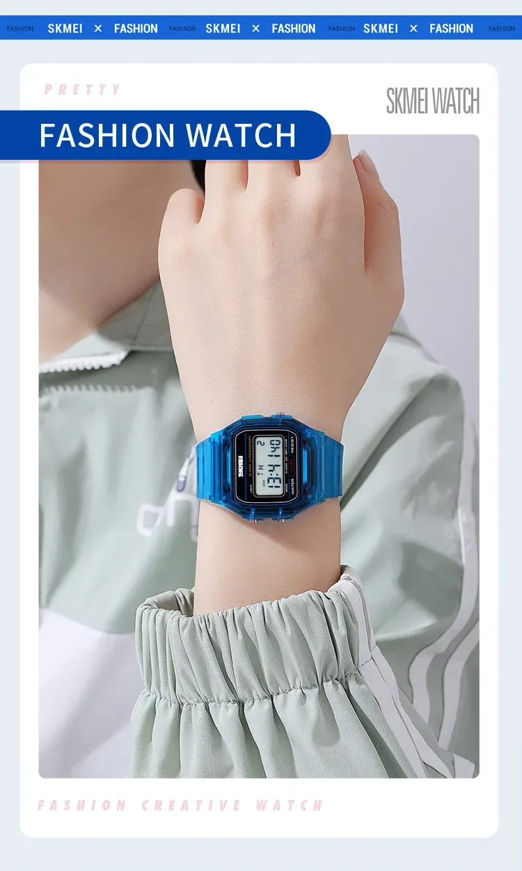SKMEI Shockproof Back Light Display Stopwatch Digital Watches Fashion Transparent TPU Strap Ladies Wristwatch Women reloj mujer