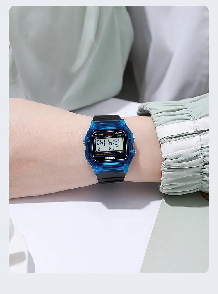 SKMEI Shockproof Back Light Display Stopwatch Digital Watches Fashion Transparent TPU Strap Ladies Wristwatch Women reloj mujer