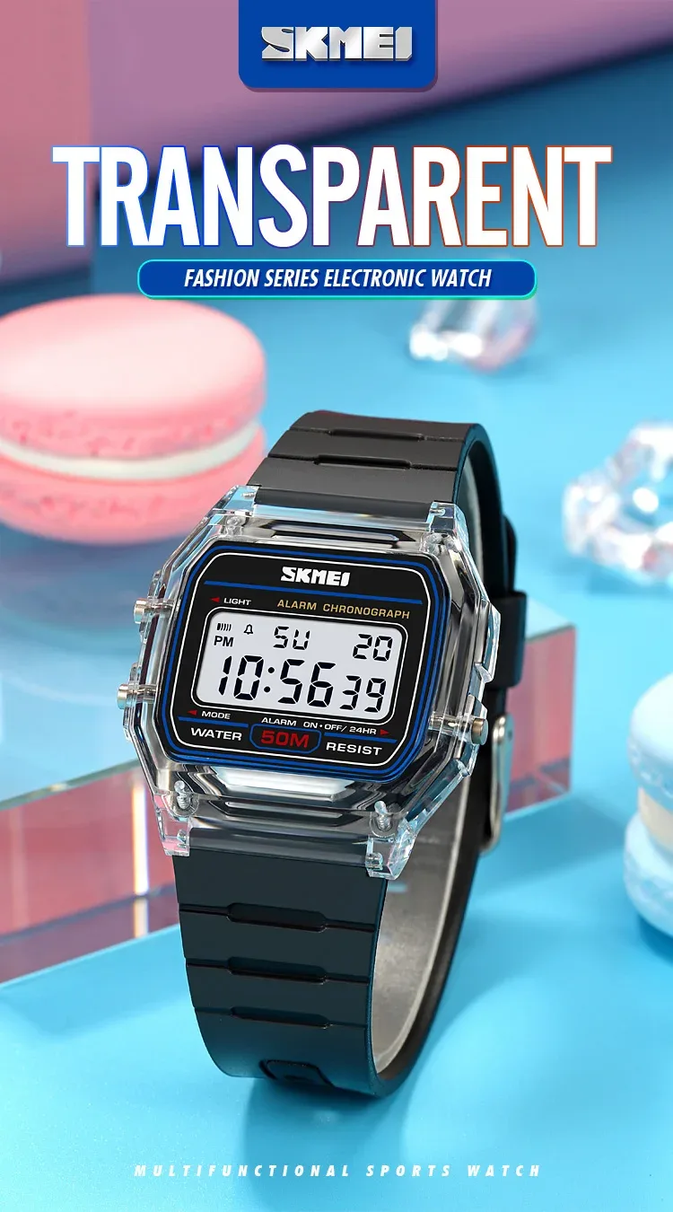 SKMEI Shockproof Back Light Display Stopwatch Digital Watches Fashion Transparent TPU Strap Ladies Wristwatch Women reloj mujer