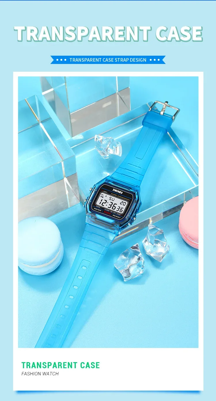 SKMEI Shockproof Back Light Display Stopwatch Digital Watches Fashion Transparent TPU Strap Ladies Wristwatch Women reloj mujer