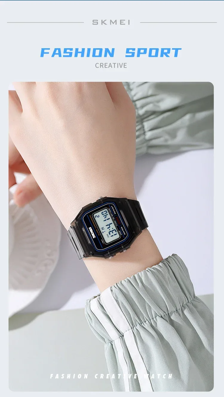 SKMEI Shockproof Back Light Display Stopwatch Digital Watches Fashion Transparent TPU Strap Ladies Wristwatch Women reloj mujer