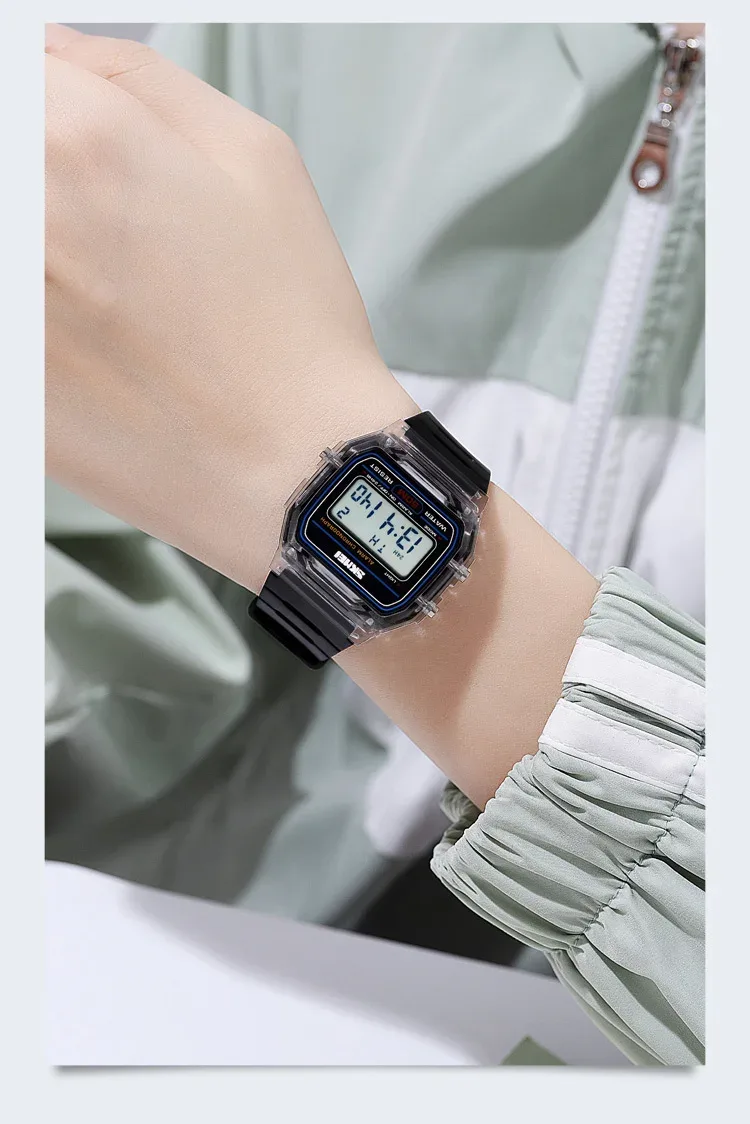 SKMEI Shockproof Back Light Display Stopwatch Digital Watches Fashion Transparent TPU Strap Ladies Wristwatch Women reloj mujer
