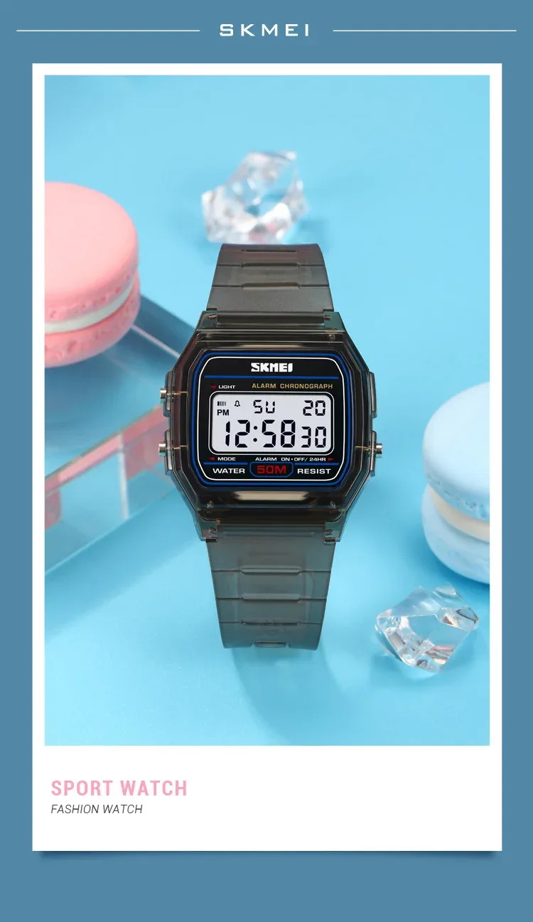 SKMEI Shockproof Back Light Display Stopwatch Digital Watches Fashion Transparent TPU Strap Ladies Wristwatch Women reloj mujer