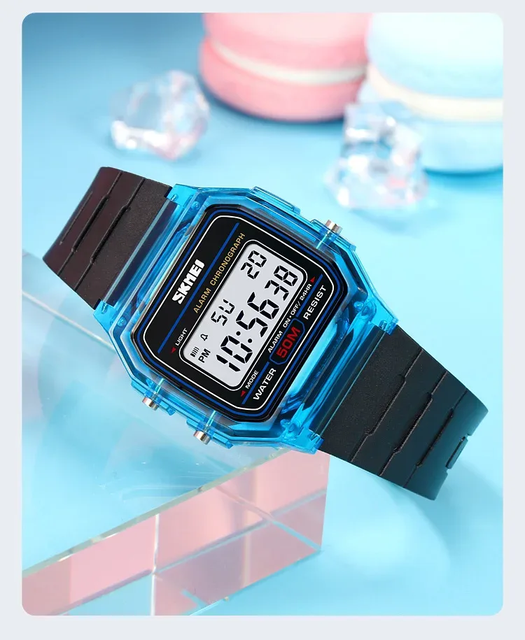 SKMEI Shockproof Back Light Display Stopwatch Digital Watches Fashion Transparent TPU Strap Ladies Wristwatch Women reloj mujer