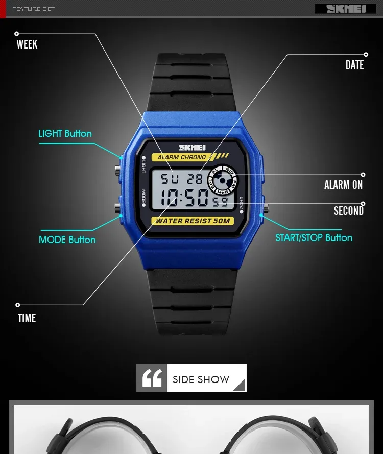 SKMEI Digital Simple Girls Watches Waterproof PU Strap Alarm Clock Women Fashion Sport Watch Wristwatch Alarm Relogio Feminino