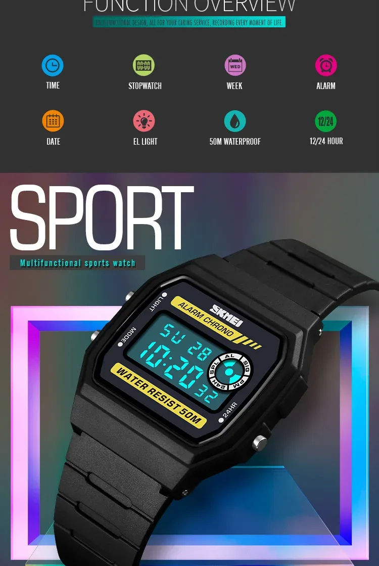 SKMEI Digital Simple Girls Watches Waterproof PU Strap Alarm Clock Women Fashion Sport Watch Wristwatch Alarm Relogio Feminino