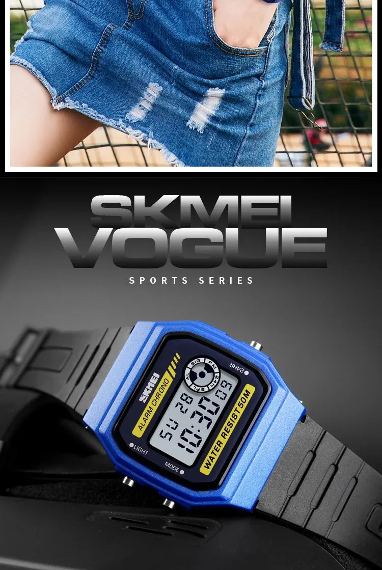 SKMEI Digital Simple Girls Watches Waterproof PU Strap Alarm Clock Women Fashion Sport Watch Wristwatch Alarm Relogio Feminino