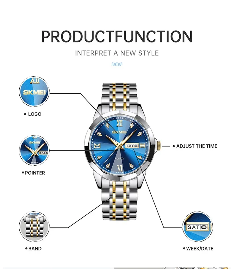 SKMEI Luxury Full Steel Watches Men Women Casual Time Date Quartz Wristwatch For Male Female Ladies Waterproof reloj hombre