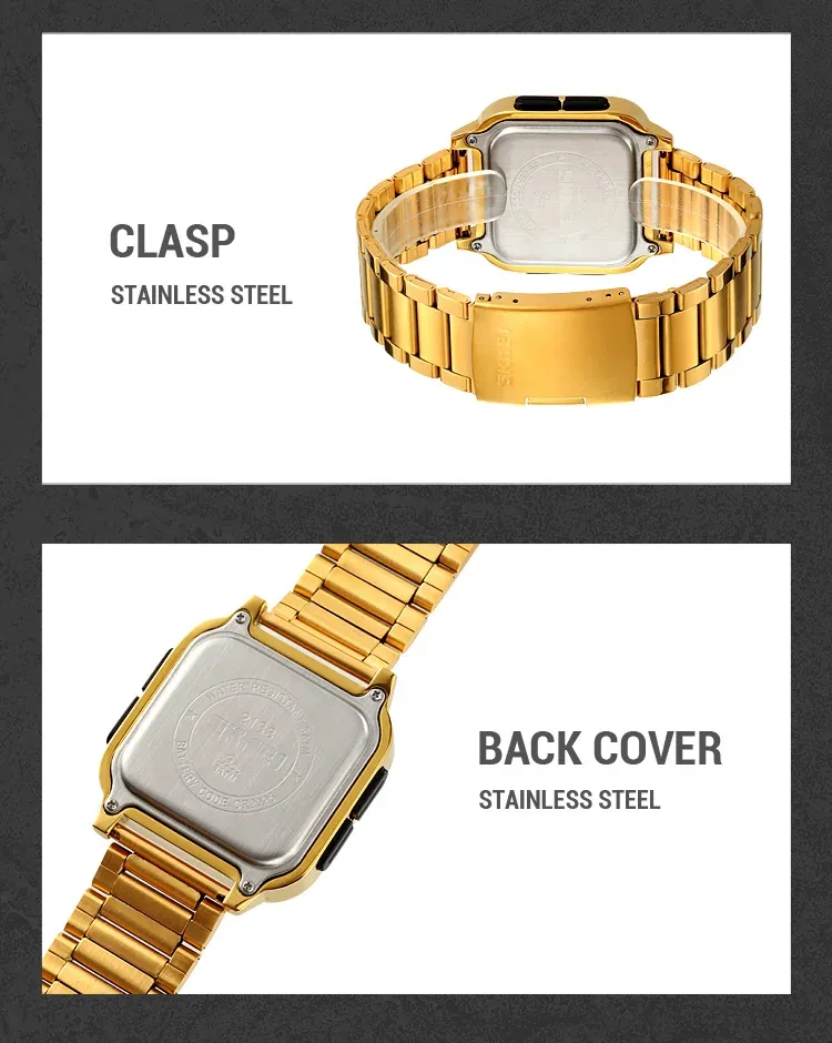 SKMEI New Luxury Stainless Steel LED Light Sport Fashion Watch Mens 3Bar Waterproof Digital Wristwatches Male Alarm Reloj Hombre