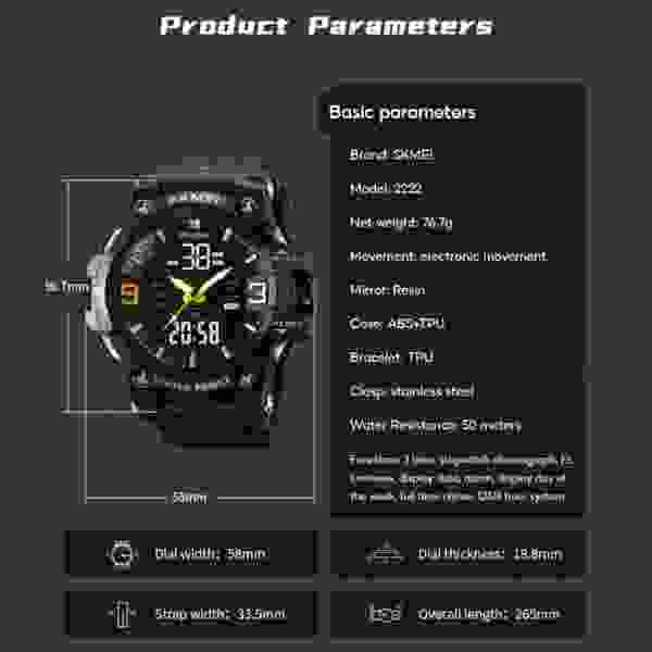 SKMEI 2222 Sport Fashion Special Watch Mens Chrono Casual 5Bar Waterproof Digital Watch - Image 6