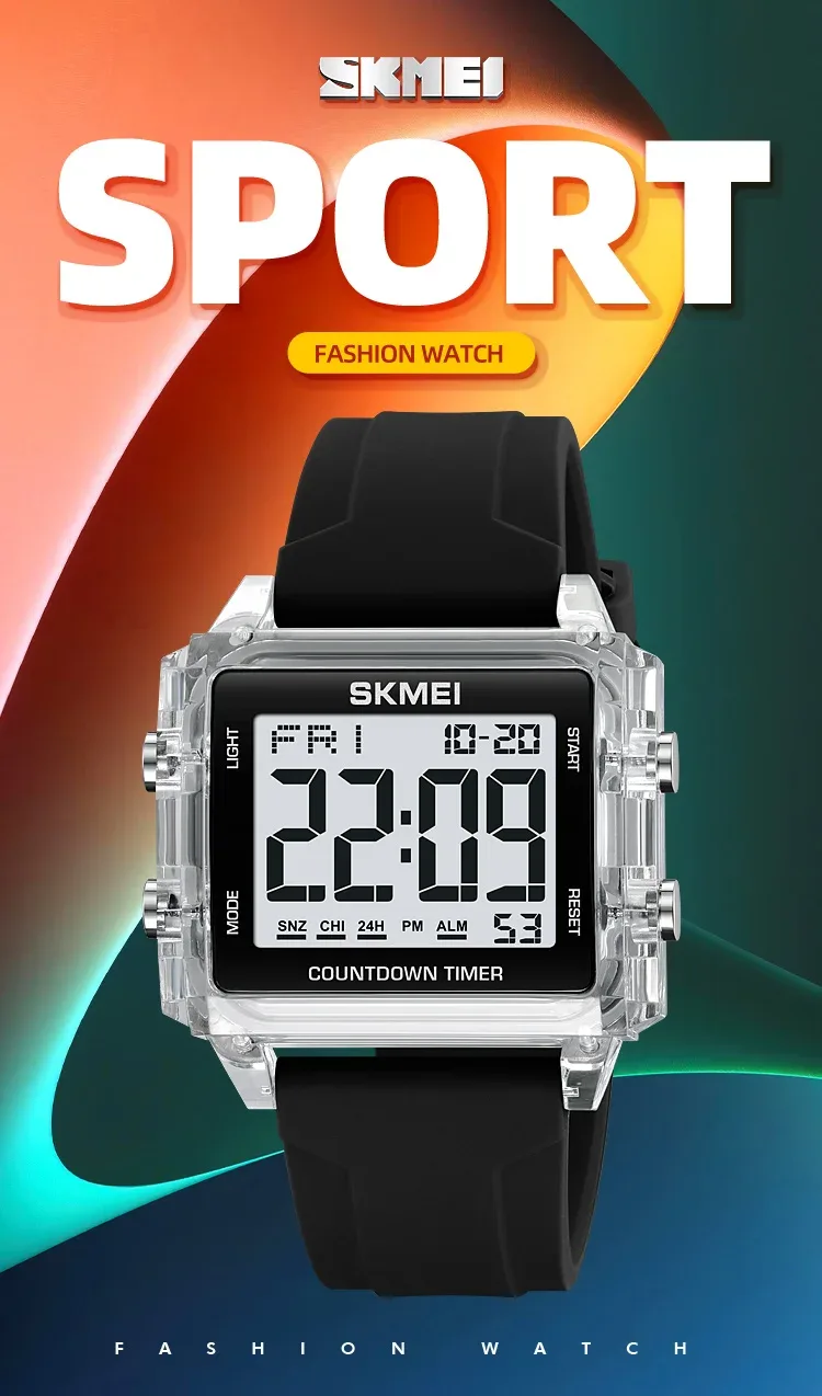 SKMEI Youth Cool Digital Sport Watches For Men Women Students 5Bar Waterproof Stopwatch Countdown Wristwatch Clock Reloj Hombre