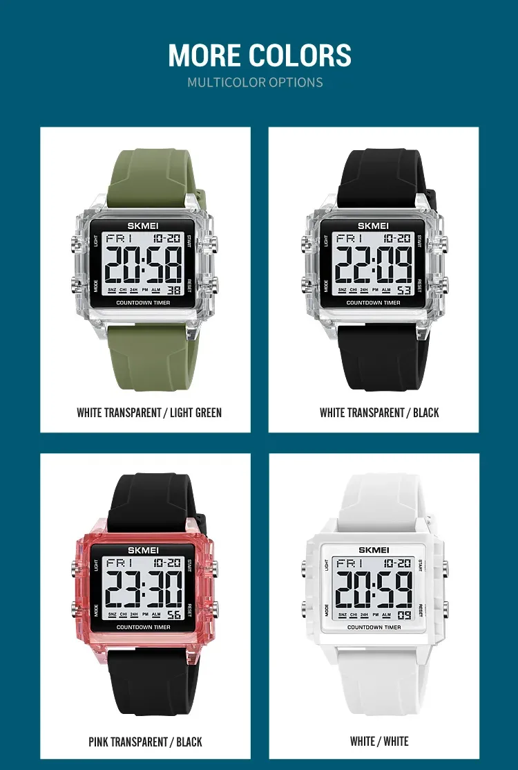 SKMEI Youth Cool Digital Sport Watches For Men Women Students 5Bar Waterproof Stopwatch Countdown Wristwatch Clock Reloj Hombre