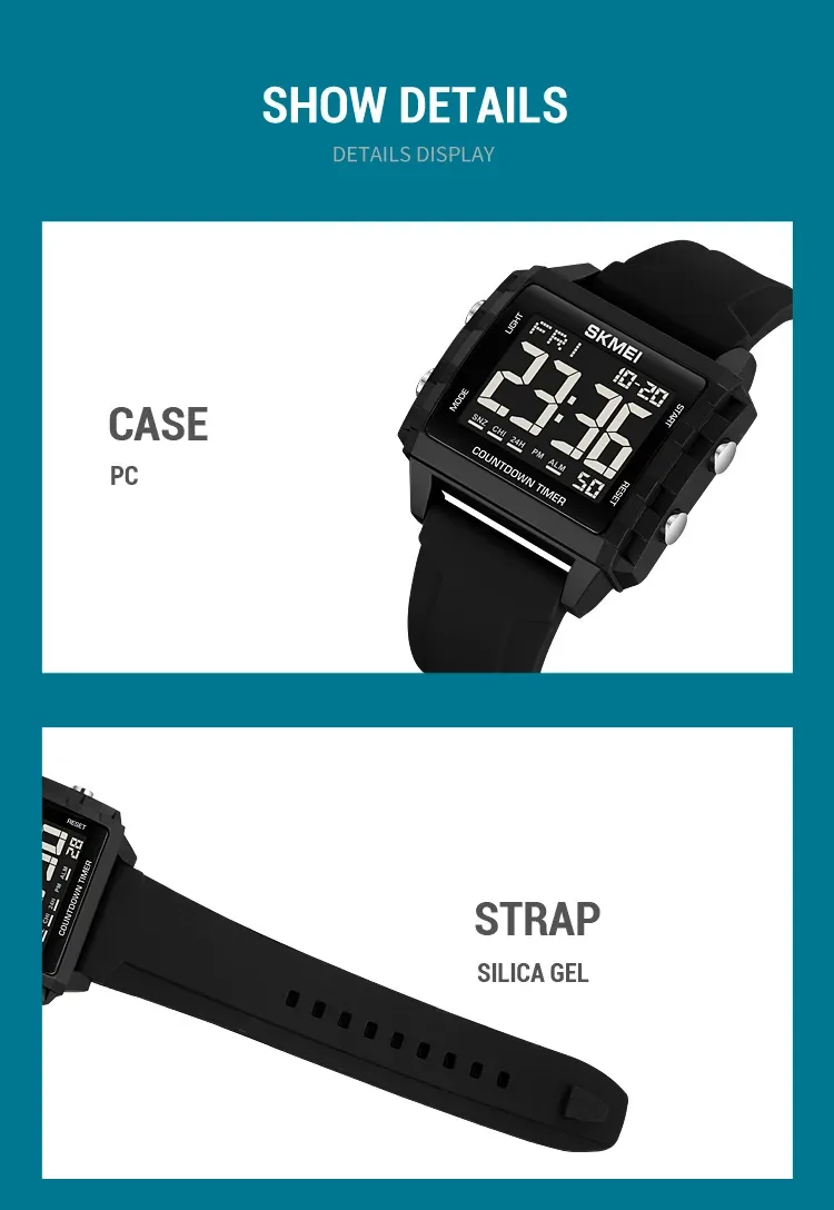 SKMEI Youth Cool Digital Sport Watches For Men Women Students 5Bar Waterproof Stopwatch Countdown Wristwatch Clock Reloj Hombre