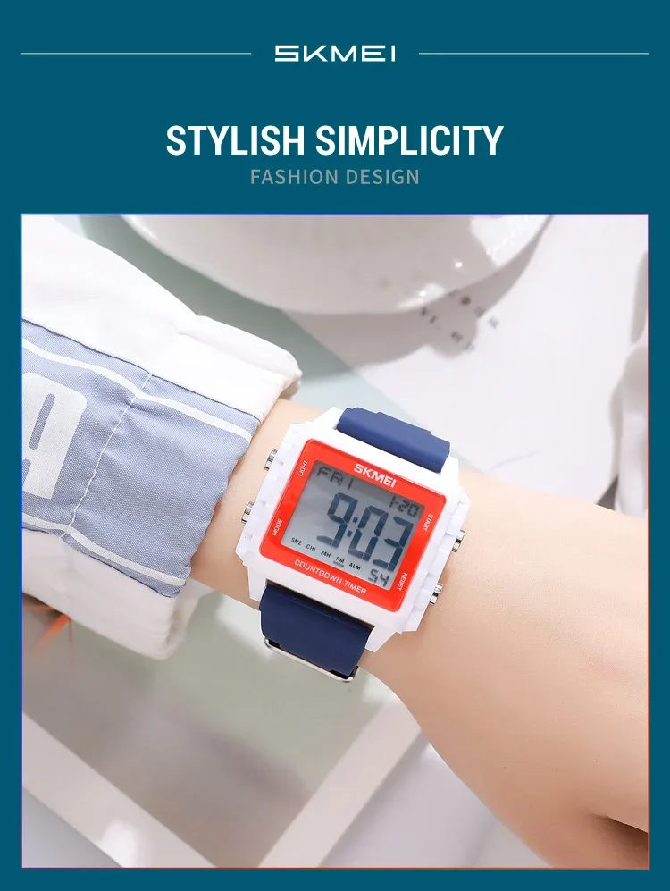 SKMEI Youth Cool Digital Sport Watches For Men Women Students 5Bar Waterproof Stopwatch Countdown Wristwatch Clock Reloj Hombre