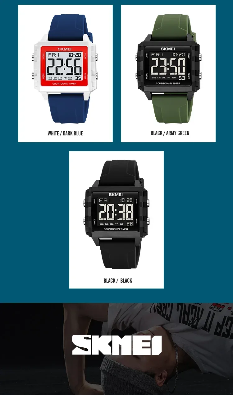 SKMEI Youth Cool Digital Sport Watches For Men Women Students 5Bar Waterproof Stopwatch Countdown Wristwatch Clock Reloj Hombre