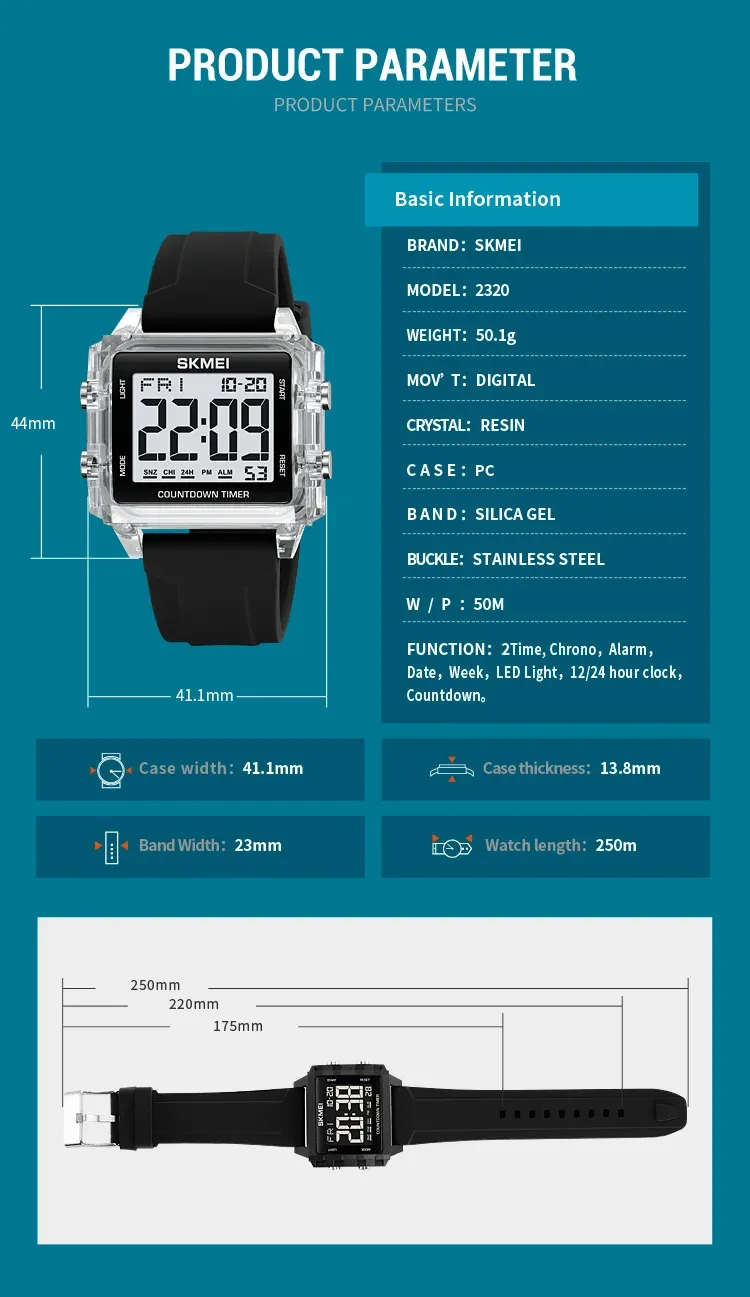 SKMEI Youth Cool Digital Sport Watches For Men Women Students 5Bar Waterproof Stopwatch Countdown Wristwatch Clock Reloj Hombre