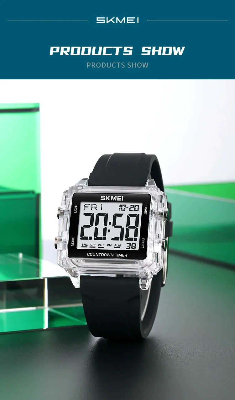 SKMEI Youth Cool Digital Sport Watches For Men Women Students 5Bar Waterproof Stopwatch Countdown Wristwatch Clock Reloj Hombre