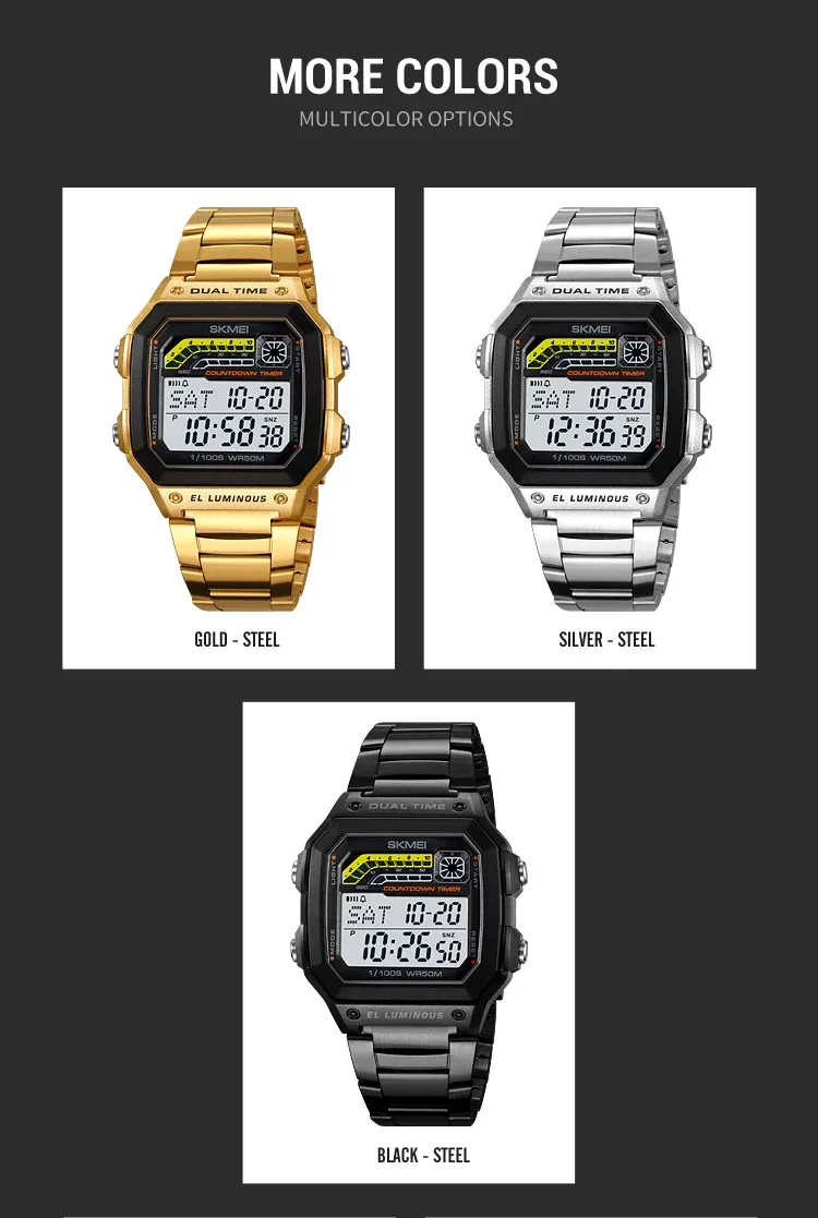 Skmei Men Military Countdown Chrono Stopwatch Wristwatch 5Bar Waterproof Alarm Clock Back Light Digital Sport Watch Reloj Hombre