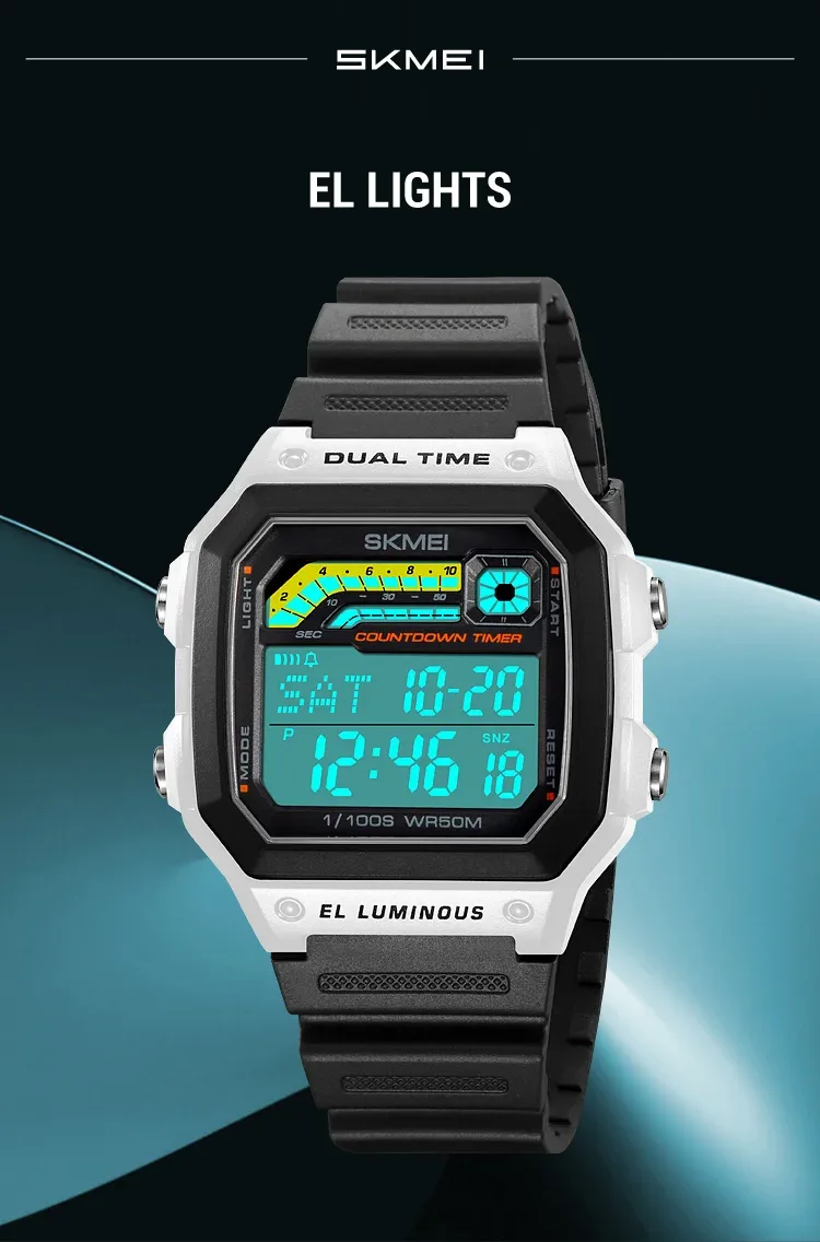 Skmei Men Military Countdown Chrono Stopwatch Wristwatch 5Bar Waterproof Alarm Clock Back Light Digital Sport Watch Reloj Hombre