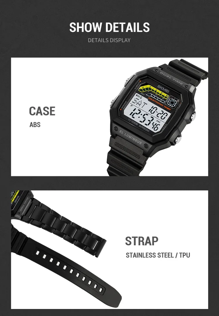 Skmei Men Military Countdown Chrono Stopwatch Wristwatch 5Bar Waterproof Alarm Clock Back Light Digital Sport Watch Reloj Hombre