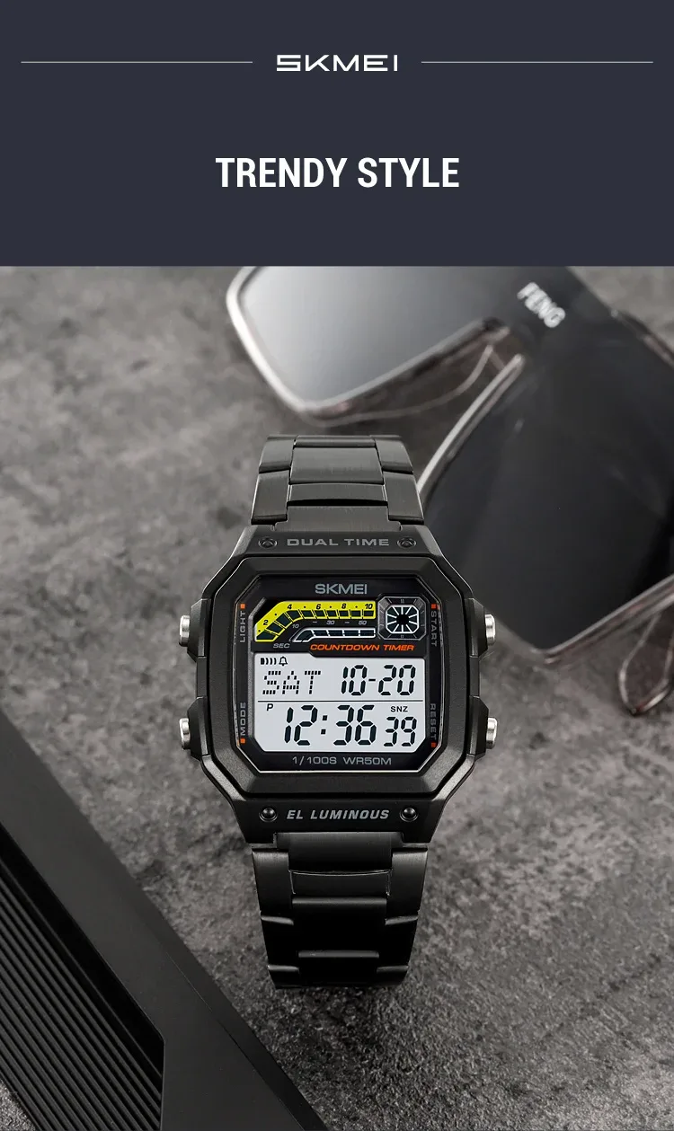 Skmei Men Military Countdown Chrono Stopwatch Wristwatch 5Bar Waterproof Alarm Clock Back Light Digital Sport Watch Reloj Hombre