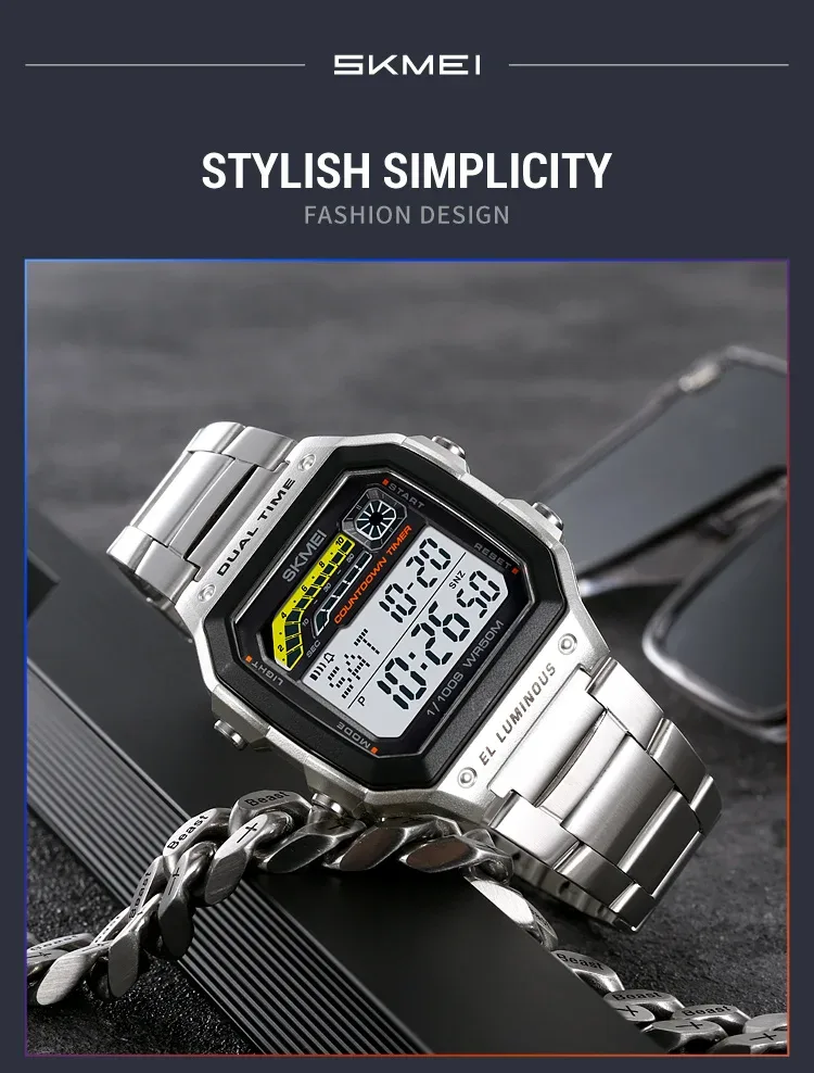 Skmei Men Military Countdown Chrono Stopwatch Wristwatch 5Bar Waterproof Alarm Clock Back Light Digital Sport Watch Reloj Hombre