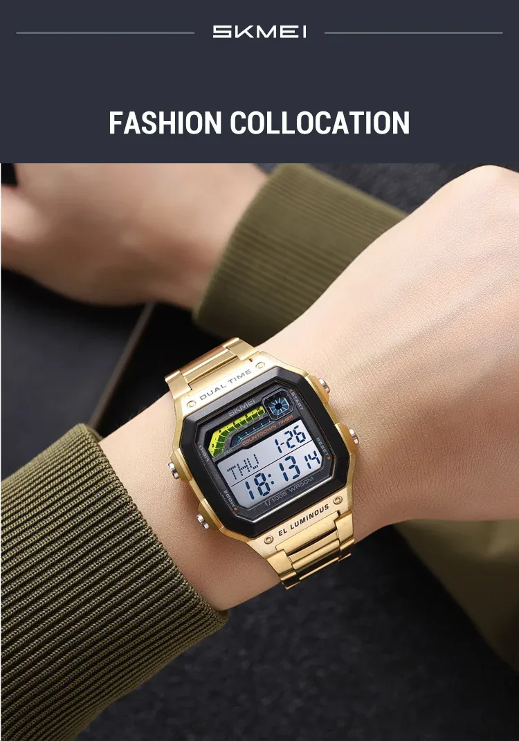 Skmei Men Military Countdown Chrono Stopwatch Wristwatch 5Bar Waterproof Alarm Clock Back Light Digital Sport Watch Reloj Hombre