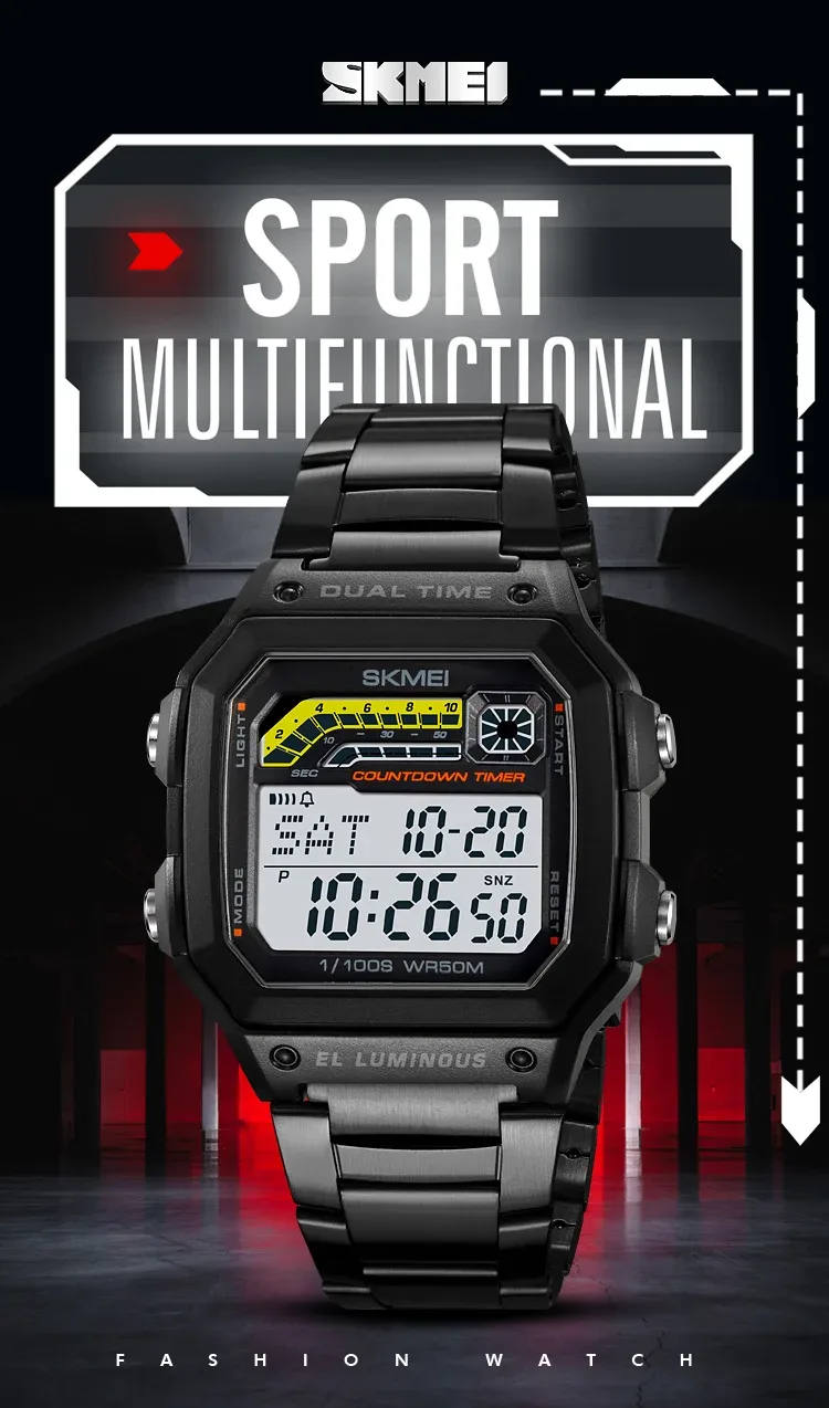 Skmei Men Military Countdown Chrono Stopwatch Wristwatch 5Bar Waterproof Alarm Clock Back Light Digital Sport Watch Reloj Hombre