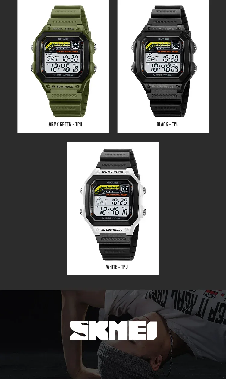 Skmei Men Military Countdown Chrono Stopwatch Wristwatch 5Bar Waterproof Alarm Clock Back Light Digital Sport Watch Reloj Hombre