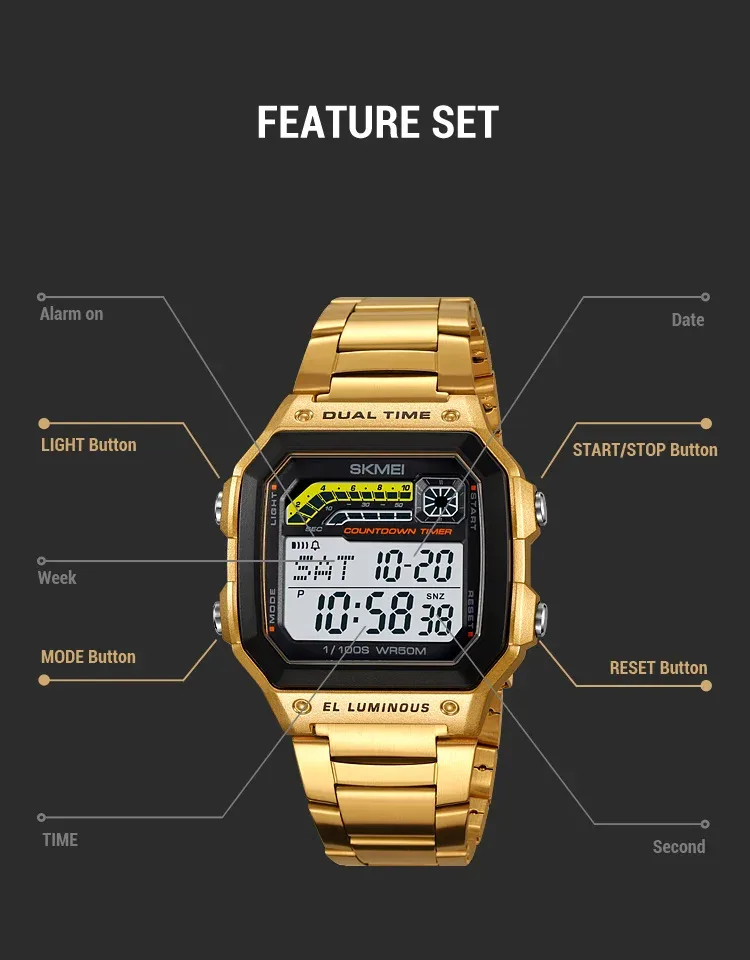 Skmei Men Military Countdown Chrono Stopwatch Wristwatch 5Bar Waterproof Alarm Clock Back Light Digital Sport Watch Reloj Hombre