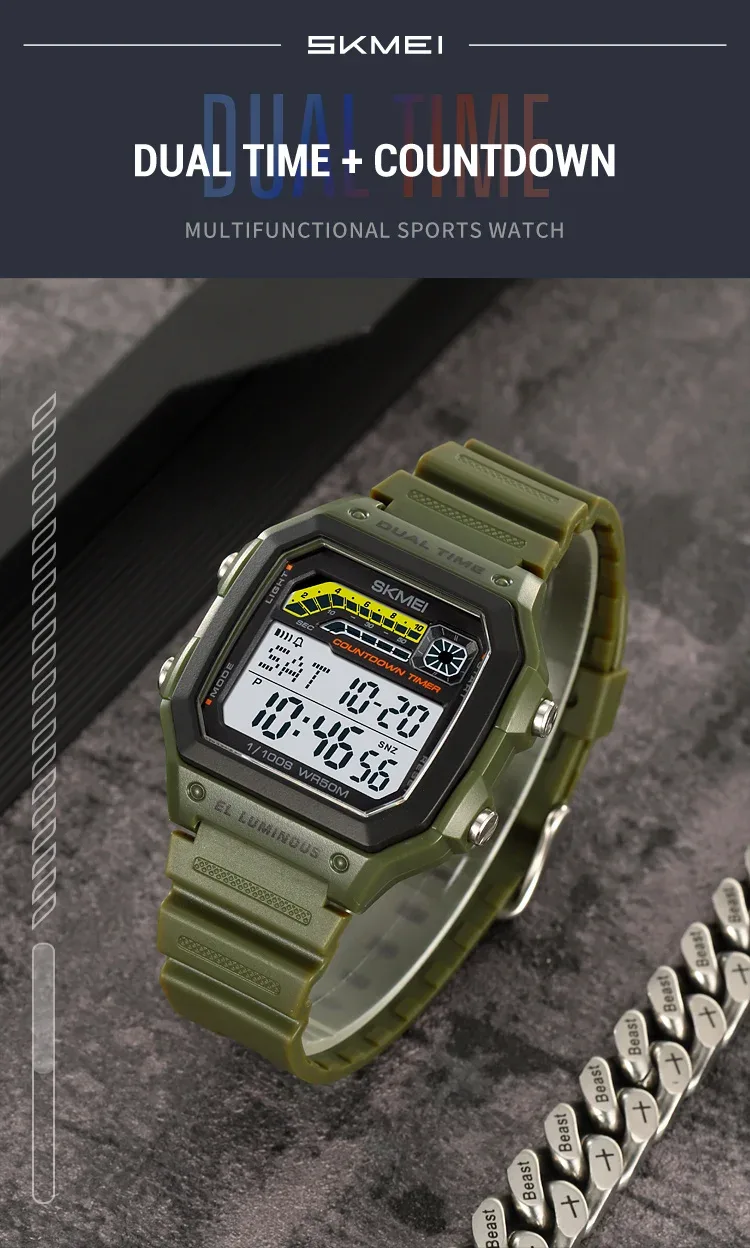 Skmei Men Military Countdown Chrono Stopwatch Wristwatch 5Bar Waterproof Alarm Clock Back Light Digital Sport Watch Reloj Hombre