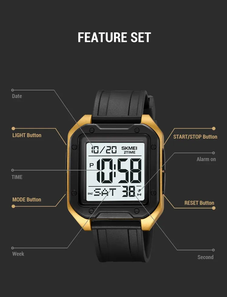Skmei Military Stopwatch Wristwatch For Men Waterproof Alarm Clock Back Light Outdoor Digital Sport Student Watches Reloj Hombre
