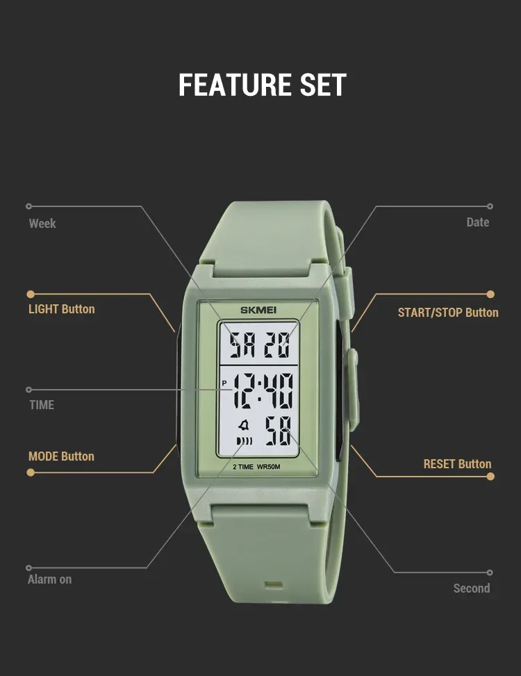 SKMEI Japan Digital Watches For Men Countdown Sport Watch Fashion Waterproof Students Wristwatch Back Light Display Reloj Hombre