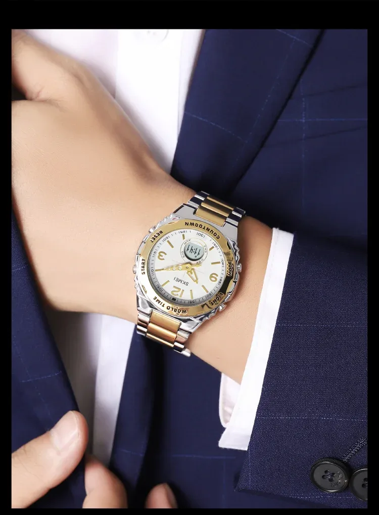 SKMEI Luxury Men's Clock Movement Watches Waterproof Sport Electronic Watch Male Digital Stainless Steel Wristwatch Reloj Hombre