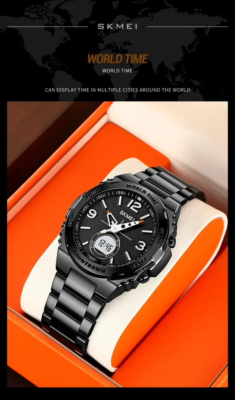 SKMEI Luxury Men's Clock Movement Watches Waterproof Sport Electronic Watch Male Digital Stainless Steel Wristwatch Reloj Hombre