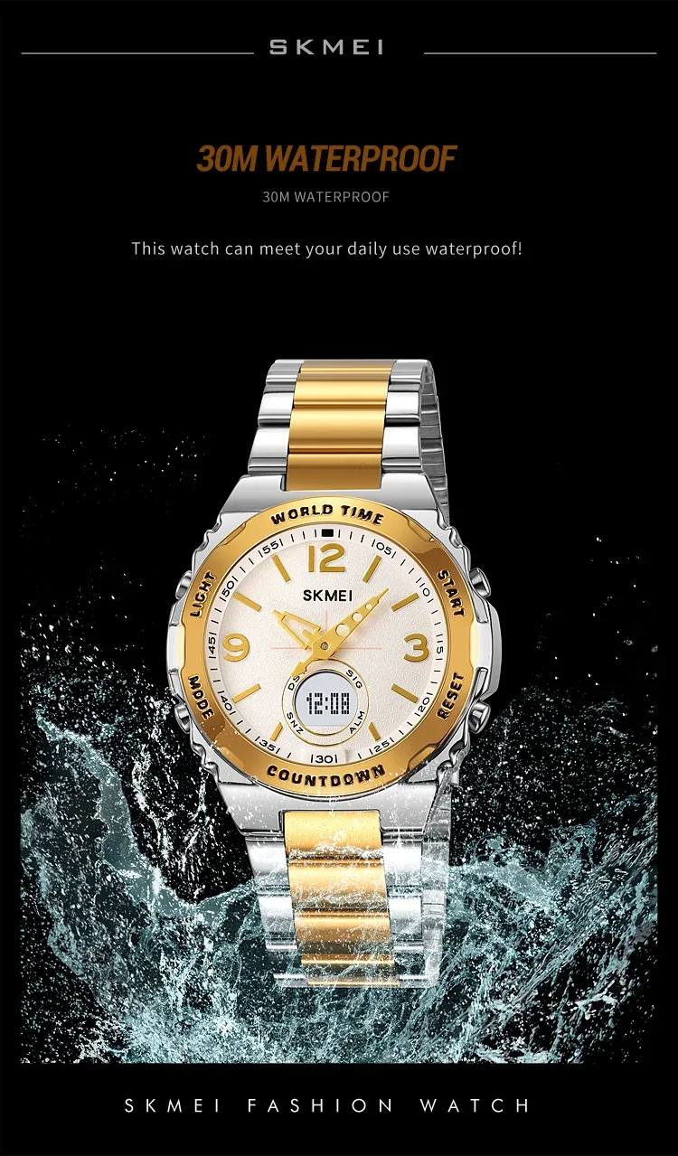 SKMEI Luxury Men's Clock Movement Watches Waterproof Sport Electronic Watch Male Digital Stainless Steel Wristwatch Reloj Hombre
