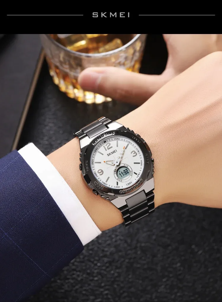 SKMEI Luxury Men's Clock Movement Watches Waterproof Sport Electronic Watch Male Digital Stainless Steel Wristwatch Reloj Hombre