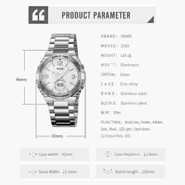 Skmei 2310 World Time Multifunctional Sport Watch for Men with Stainless Steel Band - Image 6