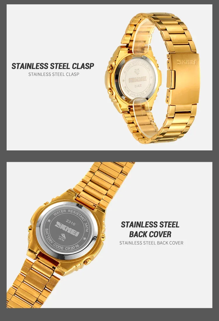 SKMEI Luxury Men's Clock Movement Watches Waterproof Sport Electronic Watch Male Digital Stainless Steel Wristwatch Reloj Hombre