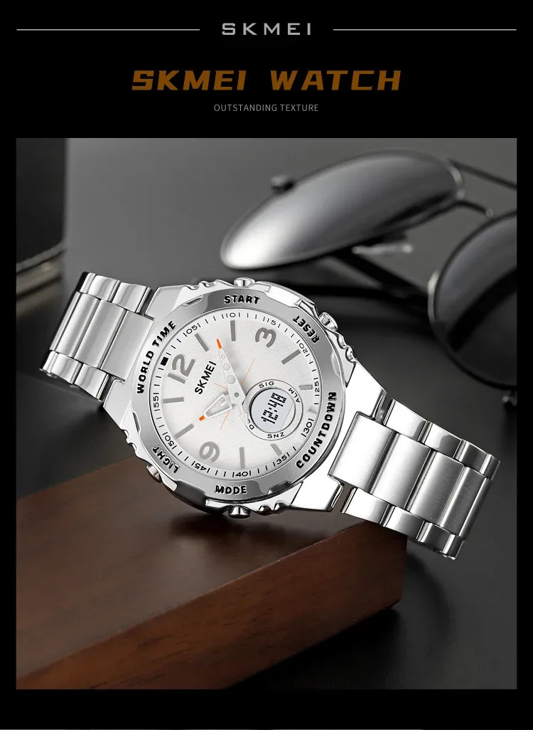 SKMEI Luxury Men's Clock Movement Watches Waterproof Sport Electronic Watch Male Digital Stainless Steel Wristwatch Reloj Hombre