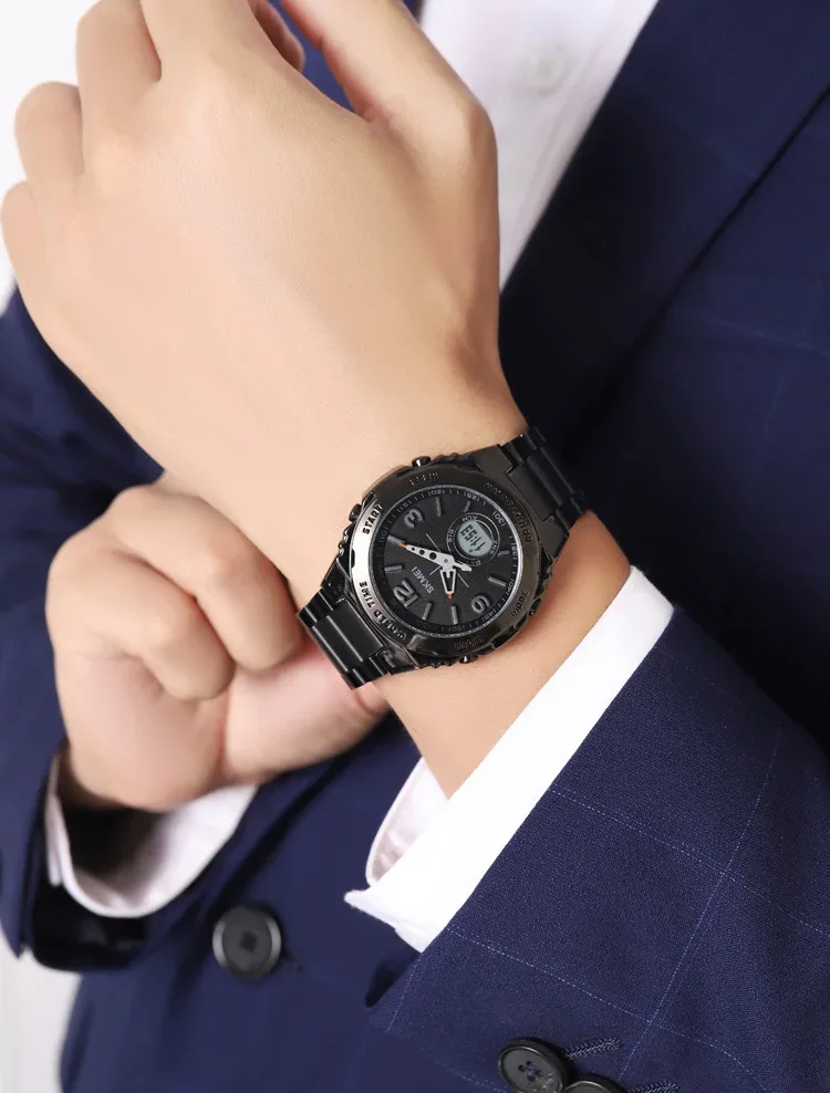 SKMEI Luxury Men's Clock Movement Watches Waterproof Sport Electronic Watch Male Digital Stainless Steel Wristwatch Reloj Hombre