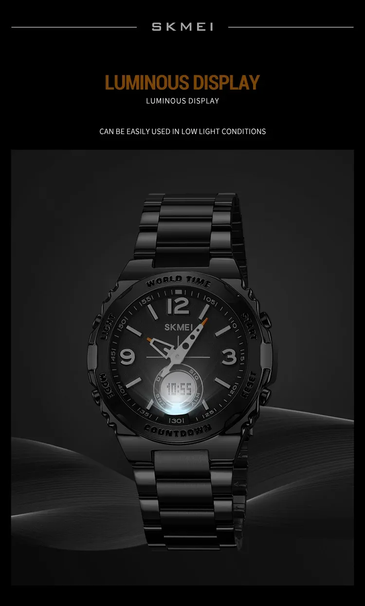SKMEI Luxury Men's Clock Movement Watches Waterproof Sport Electronic Watch Male Digital Stainless Steel Wristwatch Reloj Hombre