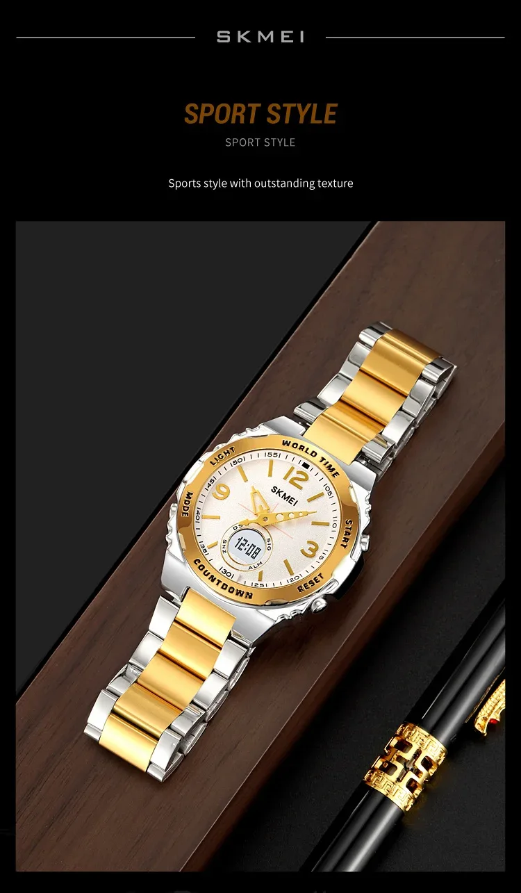 SKMEI Luxury Men's Clock Movement Watches Waterproof Sport Electronic Watch Male Digital Stainless Steel Wristwatch Reloj Hombre