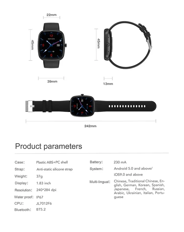 SKMEI Smart Watches 1.83 Inch Waterproof Heart Rate Sports Smartwatch For Men Women Outdoor Military Wristwatch For Android IOS