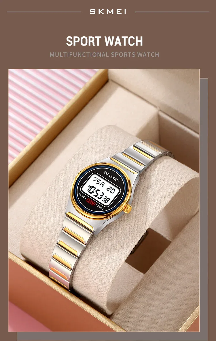 SKMEI Small Dial Digital Stainless Steel Wristwatches Women Top Brands Luxury Watches Waterproof Sports Ladies Electronics Watch