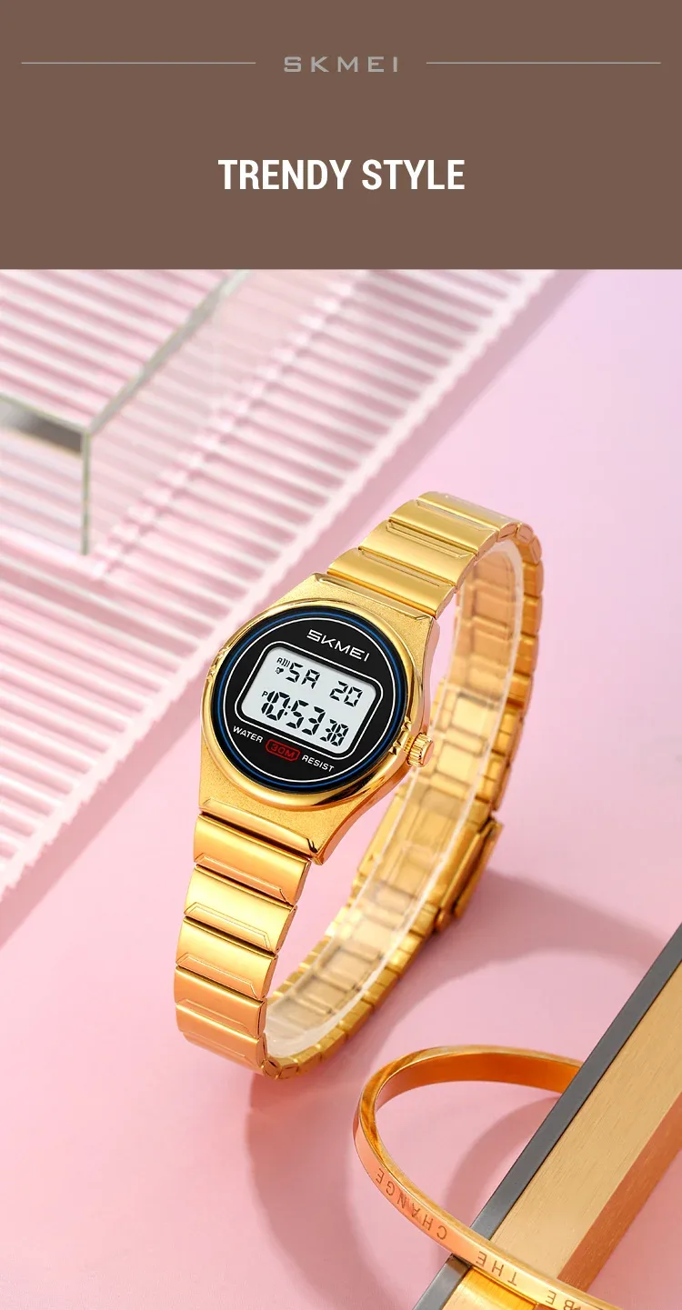 SKMEI Small Dial Digital Stainless Steel Wristwatches Women Top Brands Luxury Watches Waterproof Sports Ladies Electronics Watch
